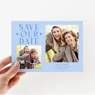 Süße Herzen 2-Foto Eisblaue Hochzeit Save The Date