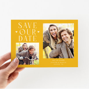 Süße Herzen 2-Foto Gelbe Hochzeit Save The Date