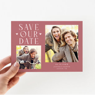 Süße Herzen 2-Foto Rosa Hochzeit Save The Date