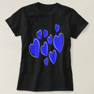 Süße Herzen Handgezeichnete Blaue Doodle T-Shirt