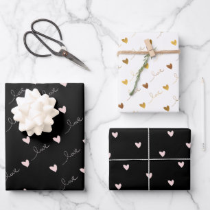 Süße Herzen & Liebesschrift Valentinstag Gold Rosa Geschenkpapier Set