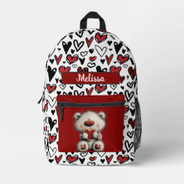 Süße Herzen Teddybär individuell anpassbarer Name  Bedruckter Rucksack