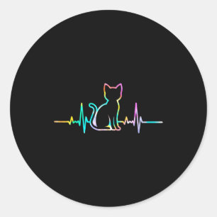 Süße Herzschlag-Katzenliebhaber-Tier-Silhouette Runder Aufkleber