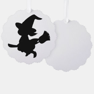 Süße Hexe auf einem Besen Silhouette Ornament Karte