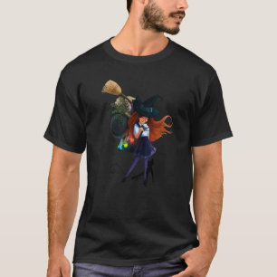Süße Hexe in Ausbildung schwarze Katze Halloween T-Shirt
