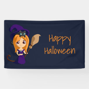 Süße Hexe mit lila Hut Frohes Halloween Banner