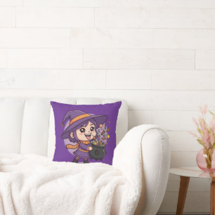 Süße Hexe mit Süßigkeiten - Halloween Süßes Design Kissen