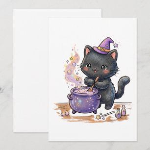 Süße Hexe schwarze Katze braut magischen Trank Hal Dankeskarte