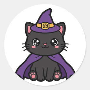Süße Hexe schwarze Katze Halloween Runder Aufkleber