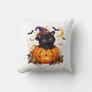 Süße Hexe schwarze Katze Kürbis Halloween Kissen