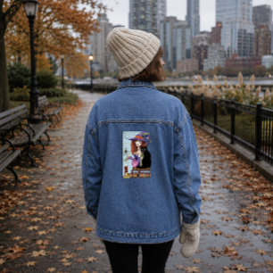 Süße Hexe schwarze Katze rosa Zaubertränke Bücher Jeansjacke