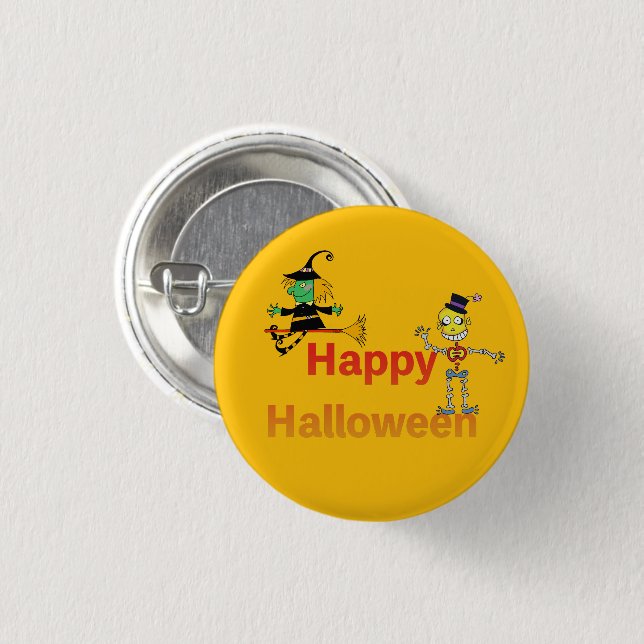 Süße Hexe und Skelett Halloween-Spaß Button (Vorne & Hinten)