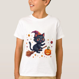 Süße Hexen-Kätzchen auf einem Besen Halloween   T-Shirt