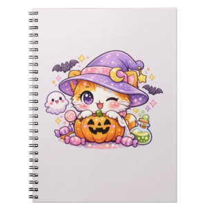 Süße Hexen-Kürbis-Kitty – Kawaii Halloween-Katze Notizblock