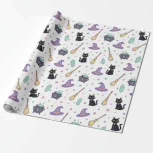 Süße Hexen-Schwarzkatze Halloween-Geburtstagsdekor Geschenkpapier