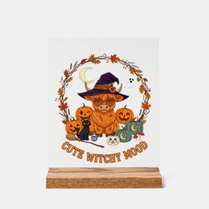 Süße Hexen-Stimmung Halloween Highland-Kuh Schwarz Acrylschild