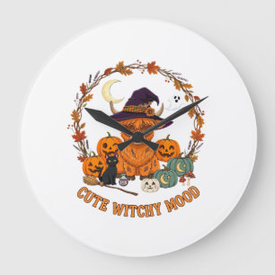Süße Hexen-Stimmung Halloween Highland-Kuh Schwarz Große Wanduhr