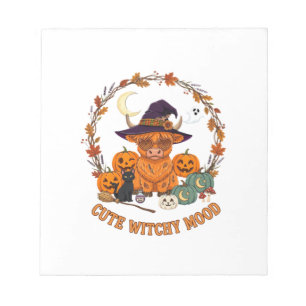 Süße Hexen-Stimmung Halloween Highland-Kuh Schwarz Notizblock