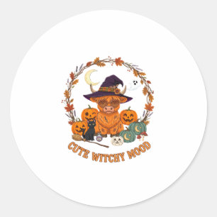 Süße Hexen-Stimmung Halloween Highland-Kuh Schwarz Runder Aufkleber