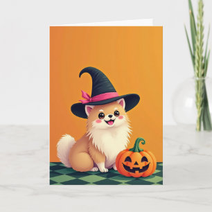 Süße Hexen-Welpen-Halloween-Karte Karte