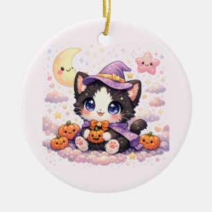 Süße Hexen-Wolken-Kitty Keramik Ornament