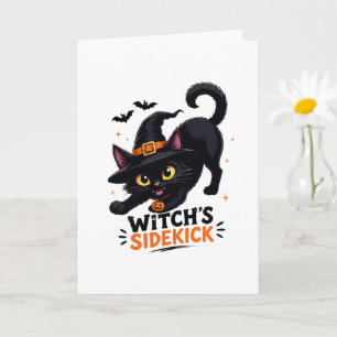 Süße Hexenhelferin schwarze Katze Halloween Karte