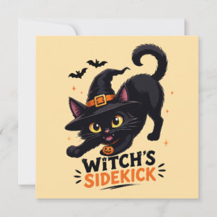 Süße Hexenhelferin schwarze Katze Halloween Karte
