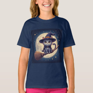 Süße Hexenkatze fliegt in der Vollmondnacht 🎃 T-Shirt