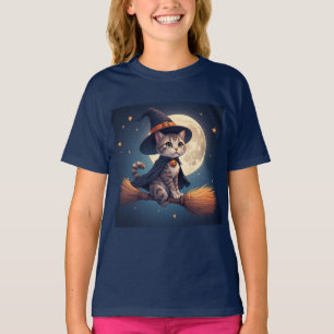 Süße Hexenkatze und Sterne Halloween-Mond-Szene 🎃 T-Shirt