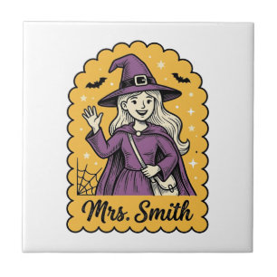Süße Hexenlehrerin Frau Smith Vintage Halloween-De Fliese