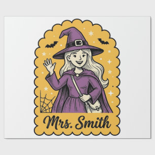 Süße Hexenlehrerin Frau Smith Vintage-Halloween-De Geschenkpapier