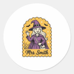 Süße Hexenlehrerin Frau Smith Vintage Halloween De Runder Aufkleber
