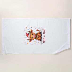 Süße Highland-Babykuh-Weihnachtslichter Frohe & Br Strandtuch