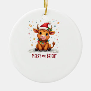 Süße Highland-Babykuh Weihnachtslichter Frohe & He Keramik Ornament