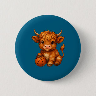 Süße Highland-Kuh Basketball-Kalb Sportliebhaber Button