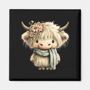 Süße Highland-Kuh Blumen Boho Bauernhof Tier Cowgi Magnet