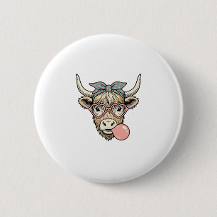 Süße Highland-Kuh-Bubble-Gum-Vintage-Vektorgrafik Button