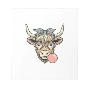 Süße Highland-Kuh-Bubble-Gum-Vintage-Vektorgrafik Notizblock