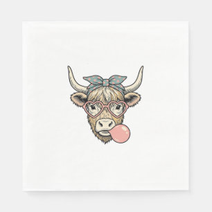 Süße Highland-Kuh-Bubble-Gum-Vintage-Vektorgrafik Serviette