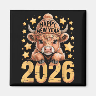 Süße Highland-Kuh Frohes Neues Jahr 2026 T-Shirt L Magnet