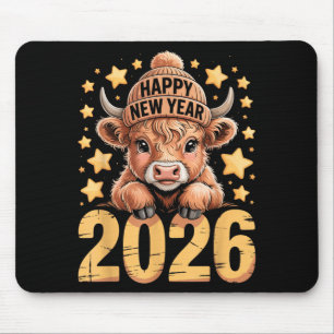 Süße Highland-Kuh Frohes Neues Jahr 2026 Tee Lusti Mousepad