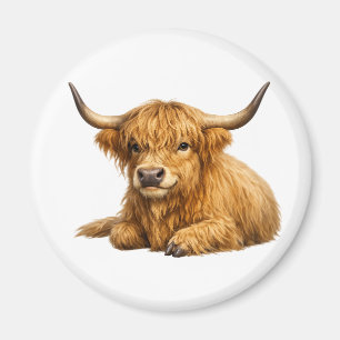 Süße Highland-Kuh Grafik Rundmagnet  Magnet
