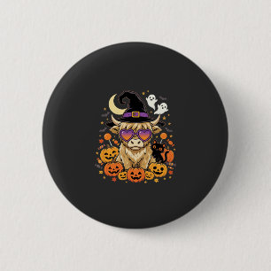 Süße Highland-Kuh-Hexe-Halloween-Kürbis-Party Button