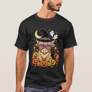 Süße Highland-Kuh-Hexe Halloween-Kürbis-Party T-Shirt