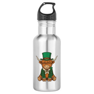 Süße Highland-Kuh Irischer Kleeblatt Vintage-Shirt Edelstahlflasche