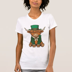 Süße Highland-Kuh Irischer Kleeblatt Vintage-Shirt T-Shirt
