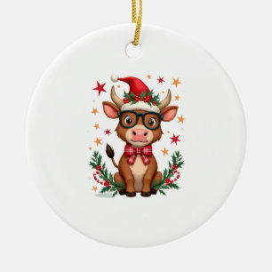 Süße Highland-Kuh Liebhaber Weihnachtsmann Hut Wes Keramik Ornament