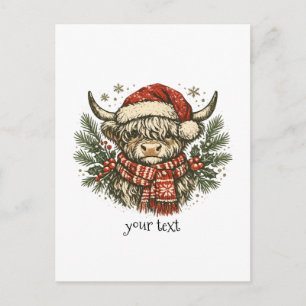Süße Highland-Kuh mit gemütlicher Weihnachts-Santa Postkarte