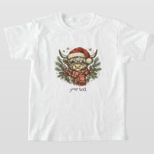 Süße Highland-Kuh mit gemütlicher Weihnachts-Santa T-Shirt