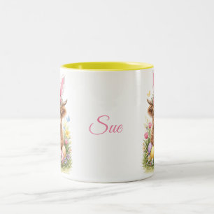 Süße Highland-Kuh mit Hasenohren Ostern  Zweifarbige Tasse
